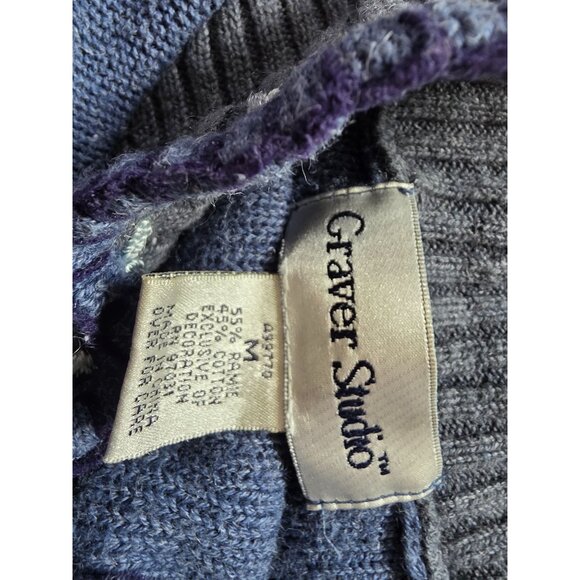 Graver Studio Womens Appliqué Knit Zip Cardigan Sweater Blue Mixed Patterns M - Picture 6 of 8
